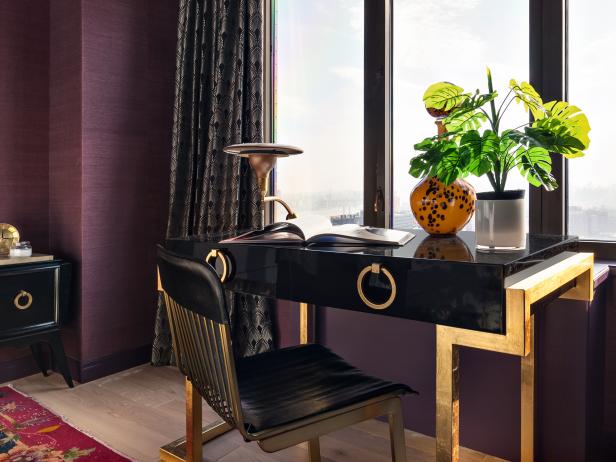 Desk Purple Bedroom City View